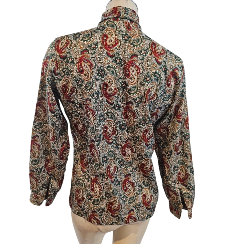 Vintage Laura Mae Life Press Size M Paisley Print Blouse with Bow Tie - Picture 2 of 6